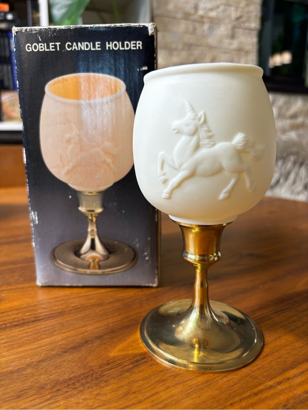 Regal vintage early 70s goblet style unicorn candleholder with box